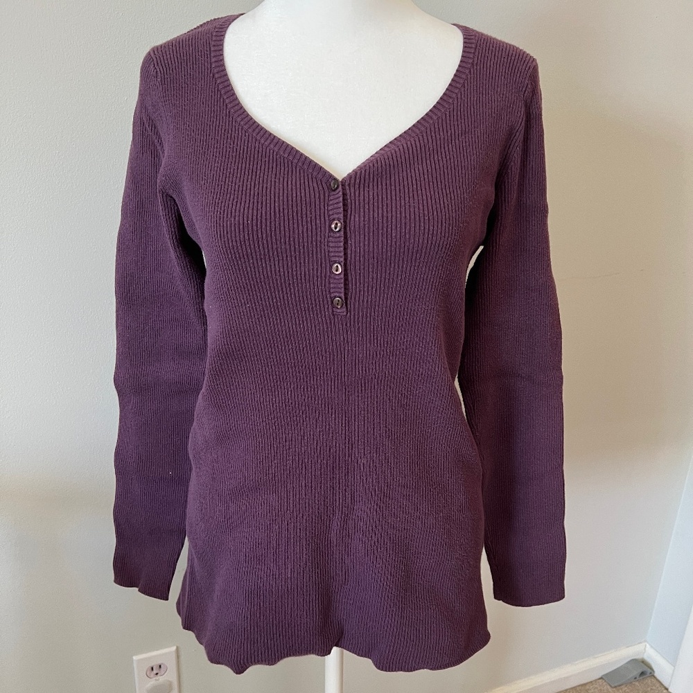 Eddie Bauer Plum Ribbed Henley Top, size Large Tall
